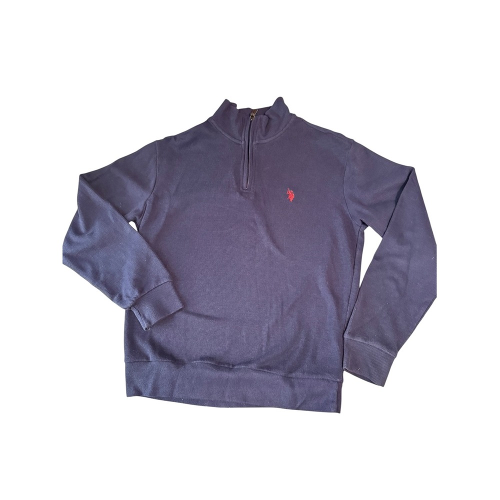 US Polo Assn Mens Navy Blue Quarter Zip Ribbed Pullover Sweater Size Medium